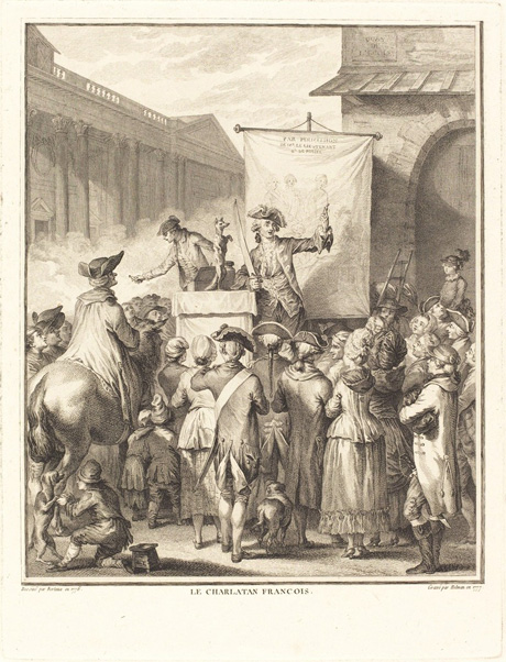 Le charlatan francais (1777), gravure d’Isidore-Stanislas Helman d’après Jean-Duplessis-Bertaux (National Gallery of Art, Washington D.C.).